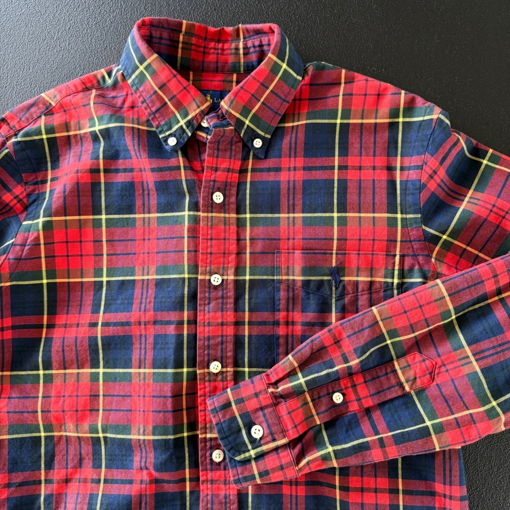 Ralph Lauren Button Down Shirt Mens Medium Red Plaid Long Sleeve Pony Logo